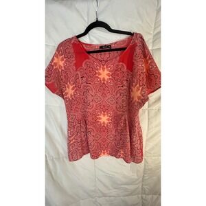 ANA A New Approach Womens XL Paisley‎ Print Peplum Blouse Top Red Orange